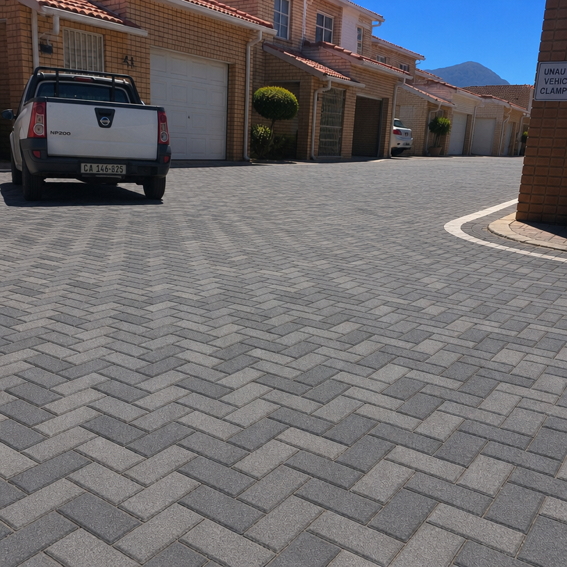 Interlocking herringbone paved driveway in Brackenfell